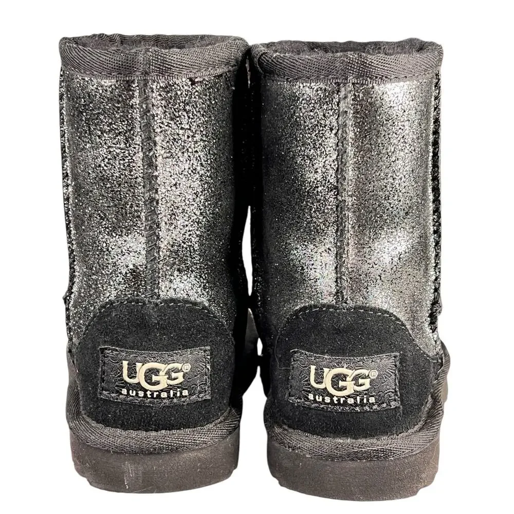 UGG Kids Classic Metallic Black Glitter Winter Snow Boot Size US 6